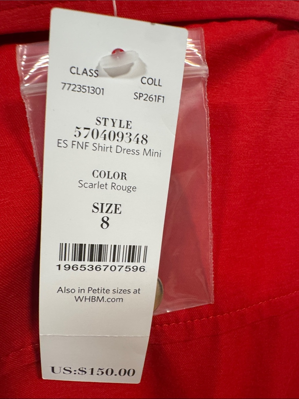 White House Black Market Red Button-Front Shirt Dress - Picture 2 of 6